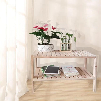 Wooden Double Layer Rack Desk Storage Organizer 2-Tier Shelves Home Office Decor