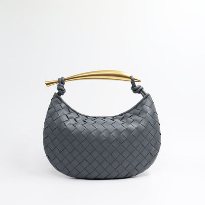 Woven Microfiber Leather Top Metal Handle Clutch Handbag Purse Tote Fashion Bag