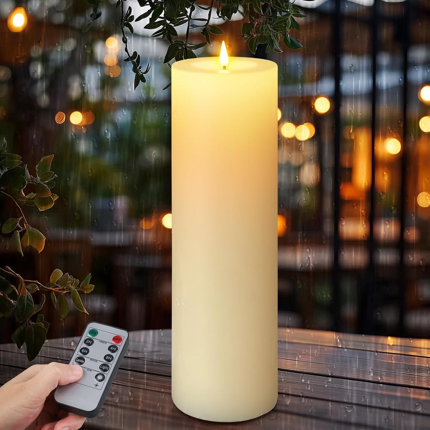 14" X 4" Large Outdoor Candles, Waterproof Flickering LED Flameless Candles with