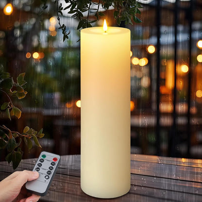 14" X 4" Large Outdoor Candles, Waterproof Flickering LED Flameless Candles with