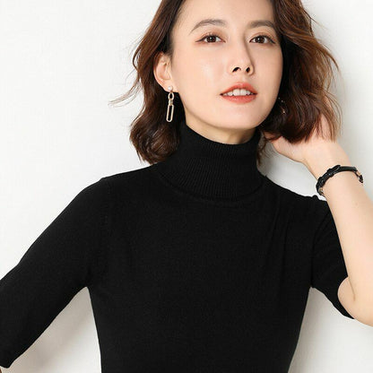 Women's Sweater Short Sleeve Cashmere Loose Turtleneck Bottoming Shirt Pullover