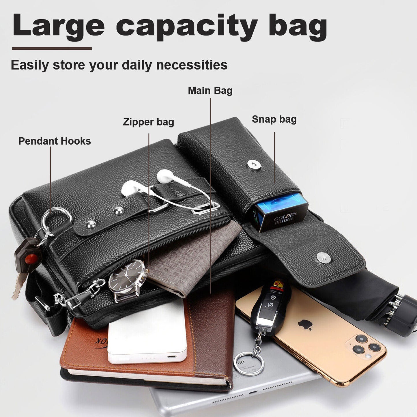 Men's Business Handbag Leather Crossbody Bag Briefcase Shoulder Messenger Bag