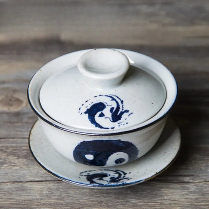 Retro Handmade Tea Bowl Jingdezhen Ceramic Gaiwan Chinese Tea Maker Cover Teacup