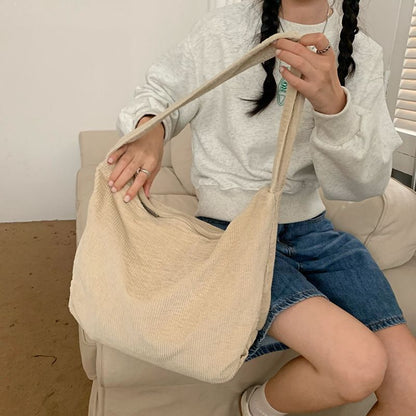 Crossbody Messenger Bag Large Shoulder Corduroy Tote Handbag Zipper 32*13*35 CM