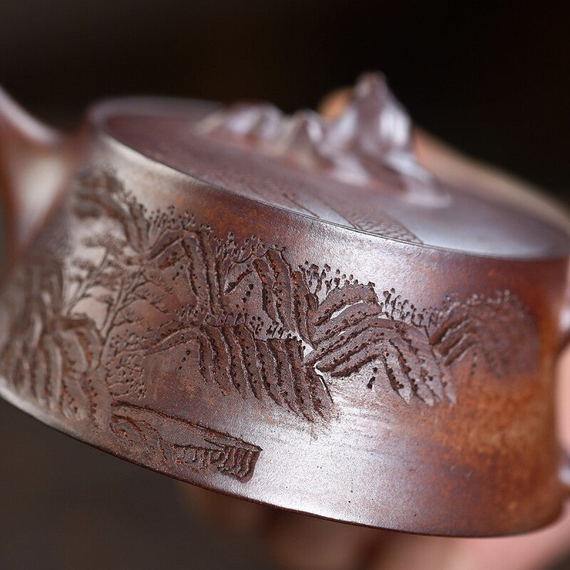Full Handmade Tea Pot Hand Carved Mountain Design Real Yixing Zisha Master Pot