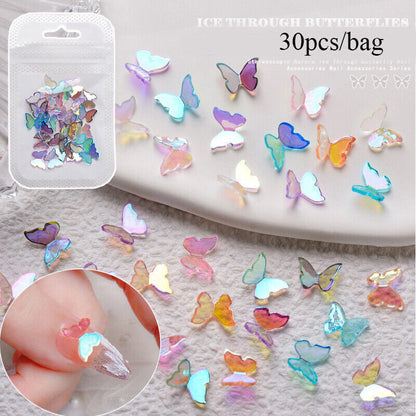 30Pcs/bag 3D Butterfly Nail Drill DIY Nail Art Decoration Color Diamond Jewelry*