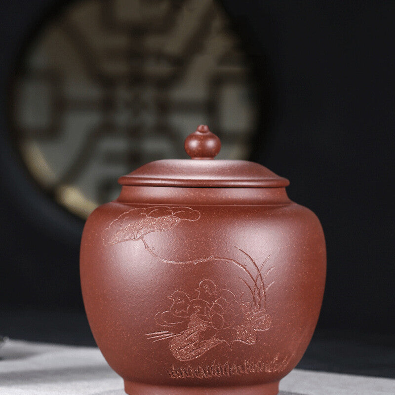 China Yixing Zisha Jiangpo Clay Pottery Traditional Handmade Tea Jar Pot Vessel