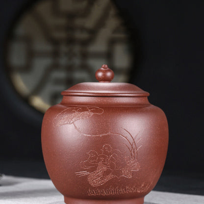 China Yixing Zisha Jiangpo Clay Pottery Traditional Handmade Tea Jar Pot Vessel