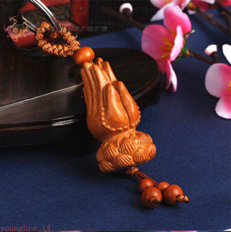 New Wooden Buddhism Keychain Guanyin Monk Luck Buddha Wood Keyring Bag Phone