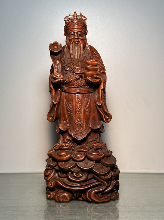 Vintage Chinese Boxwood Carved Mammon Statue Woodwork Figure Sculpture Decor Art