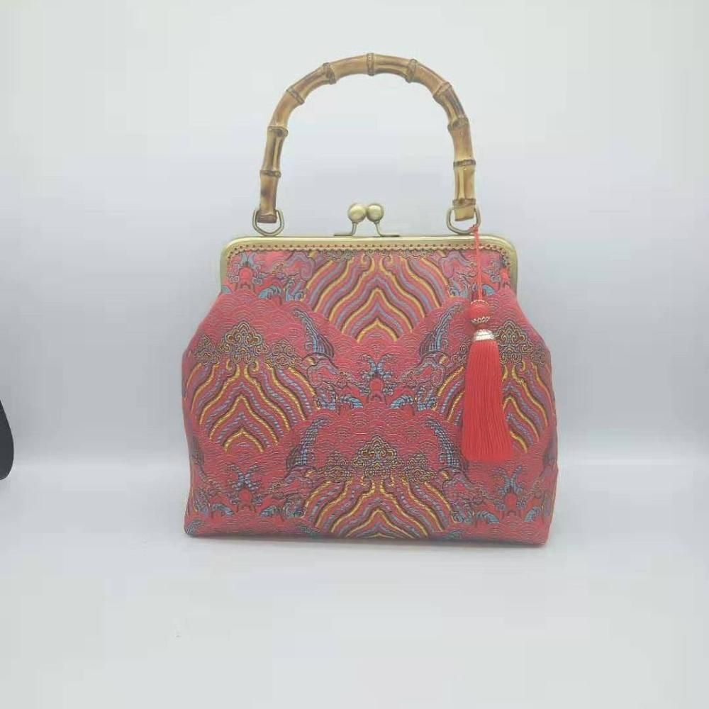Lock Shell Bags Wood Vintage Flowers Chain Shoulder Crossbody Bag Tote Handbag