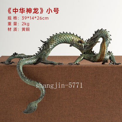 15.4" Brass Dragon Statue Handcraft Collection Home Office Artwork Decor