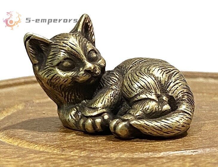Mini Brass Cute Cat Animal Statue Small Sculpture Tabletop Figurine Home Decor