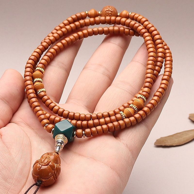 Handmade Olive Nut Beaded Necklace Maitreya Buddha Pendant Buddhist Mala