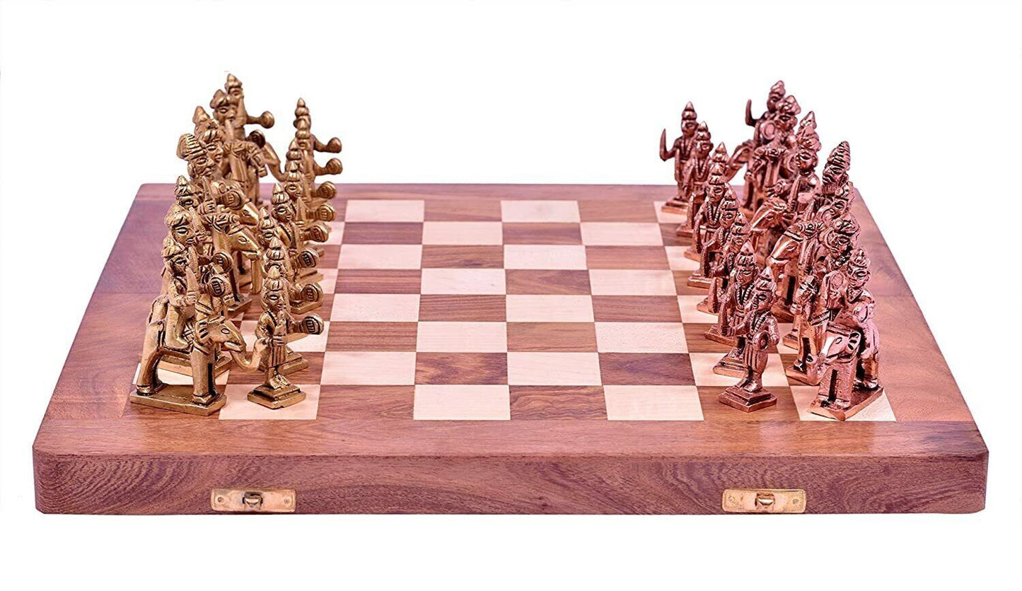 Copper and Golden Antique Wooden Folding Chess Set Board Game Set 14"x14"Folding