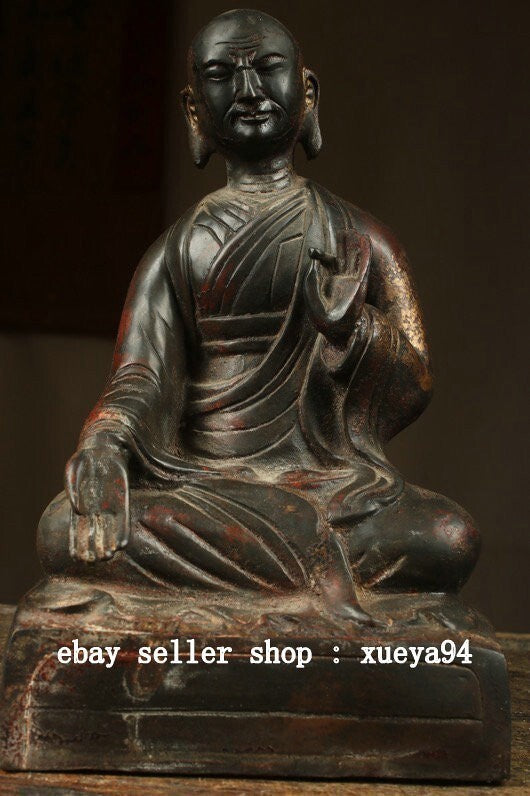 9.4" Old Tibet Buddhism Bronze Gilt Je Tsongkhapa Lama Guru Master Buddha Statue