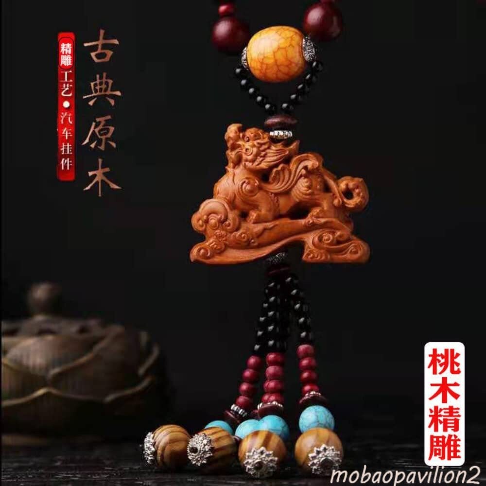 High-end Peachwood Carved Buddha Statue Rearview Mirror Pendant Decoration