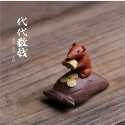 Handmade Purple Sands Mouse Tea Pet Ornament 6.5cm 2.6in Chinese Tea Ceremony