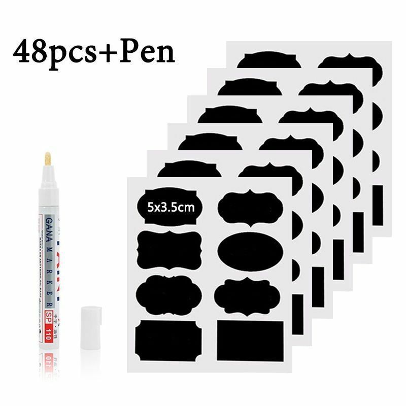 Stickers Waterproof Chalkboard Kitchen 48Pcs/Set Spice Label Home Jar Blackboard