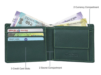 New Green Bi-Fold Leather Men's Wallet RFID Protection Gift Item