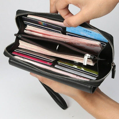 Long Leather Wallet Men Phone Clutch Bag Coin Purses Credit Card Zip Blocking