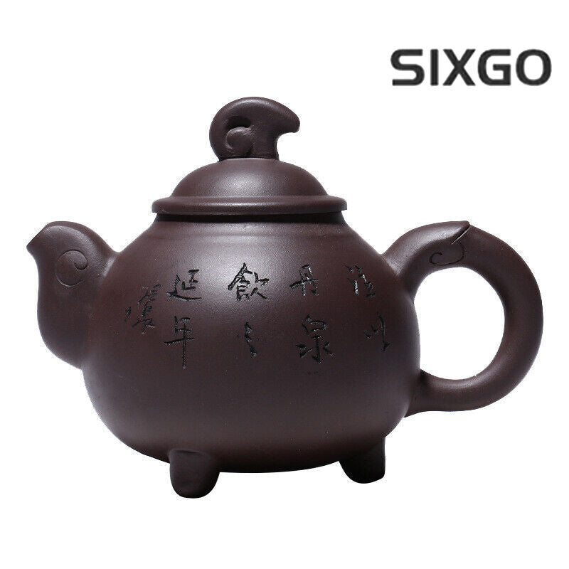 China Yixing Zisha Pottery Purple Clay Handmade 350cc Tripodia Teapot 三阳开泰