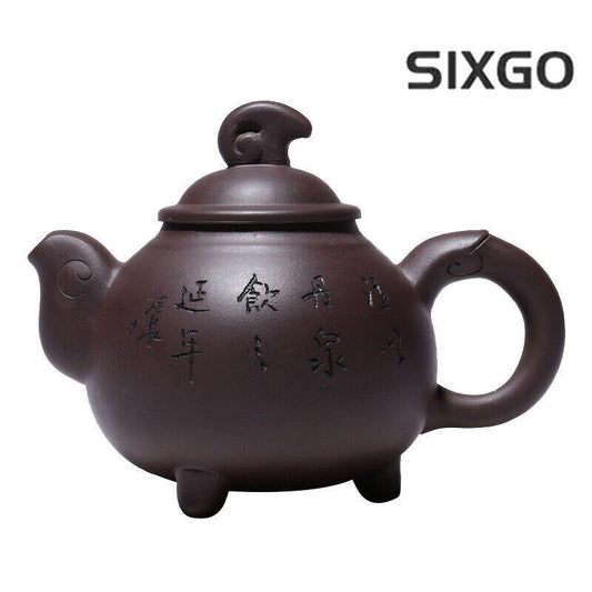 China Yixing Zisha Pottery Purple Clay Handmade 350cc Tripodia Teapot 三阳开泰