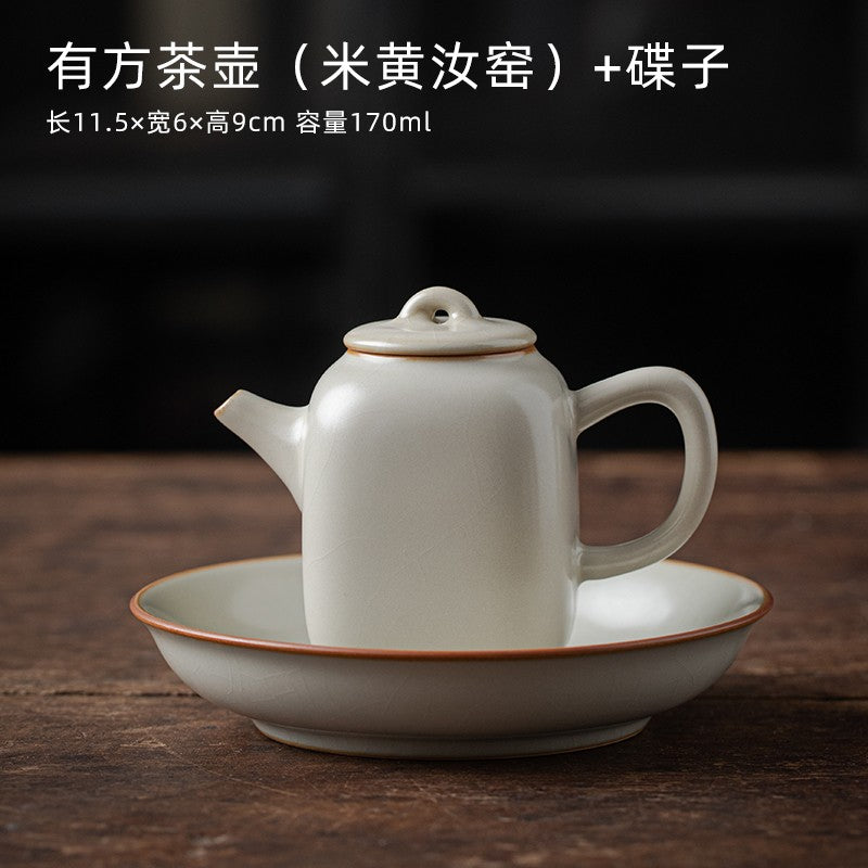 Ru Kiln Square Pot Kung Fu Tea Set Tea Maker Household Tea Set with Pot Holder