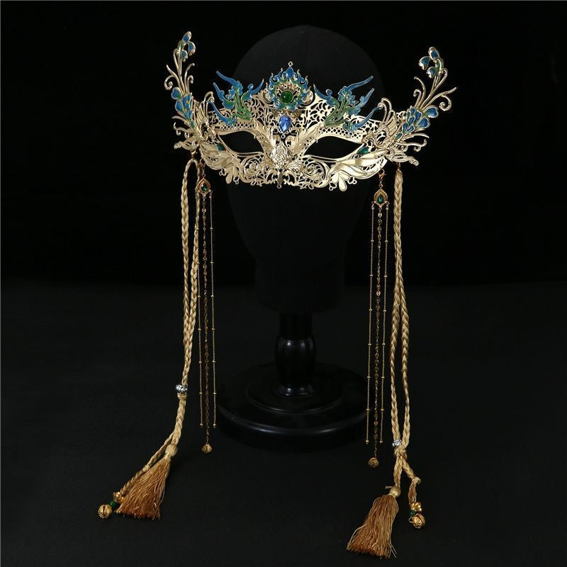 Exotic Peacock Fairy Mask Chinese Hanfu Headdress Hair Accessory