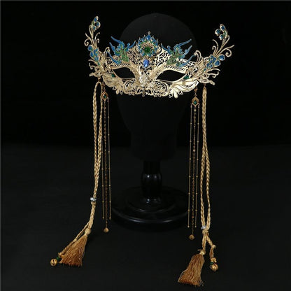 Exotic Peacock Fairy Mask Chinese Hanfu Headdress Hair Accessory