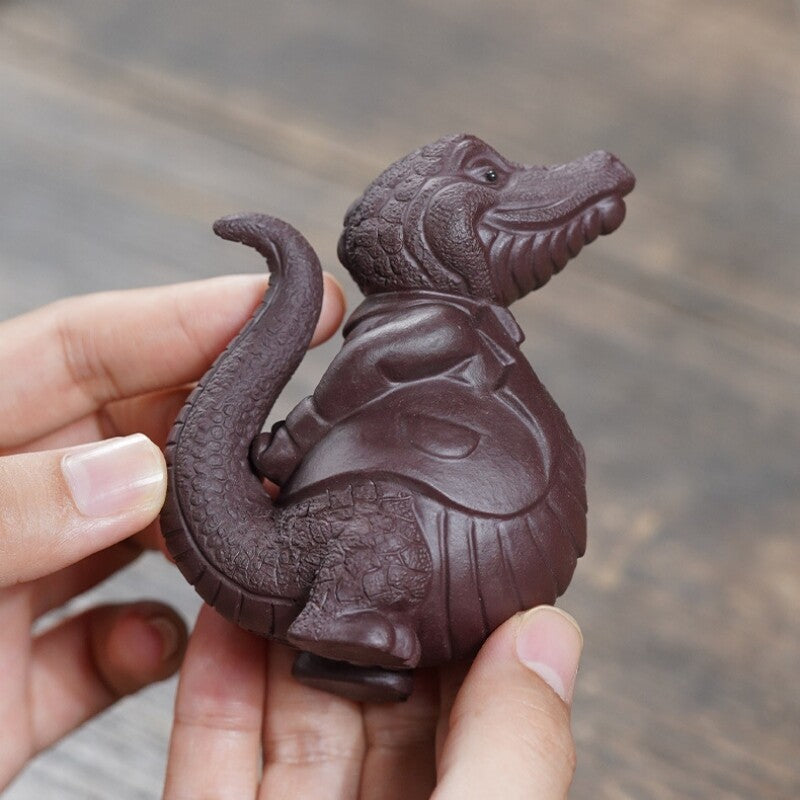 Handmade Artware Alligator Gentleman Statue Yixing Zisha Purple Clay Tea Pet New