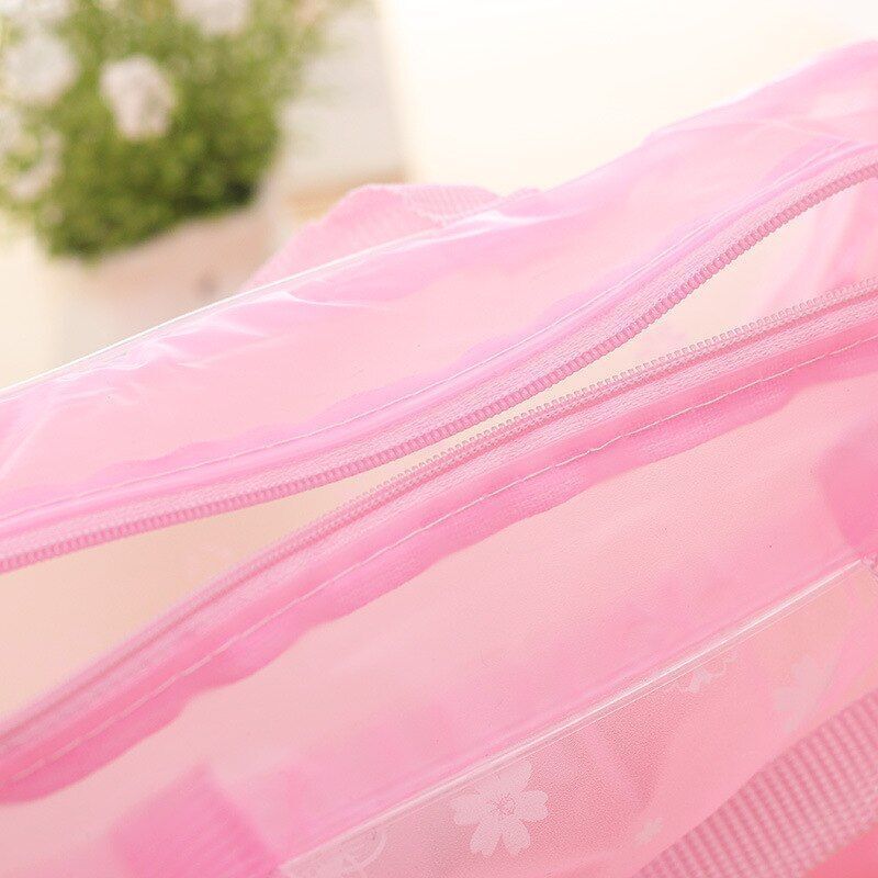 Flower Print Cosmetic Bag Transparent Makeup Pouch Case Travel Small Toiletry