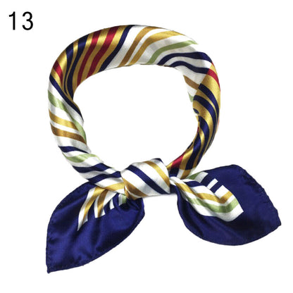 Women Small Print Silk Scarf Striped Headband Handle Bag Wristband Fashion