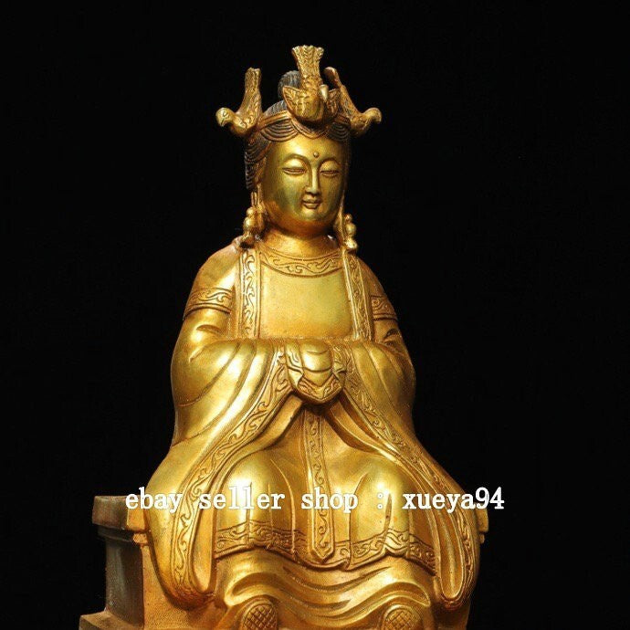 9.4'' Chinese Taoism Copper Gilt Queen Mother of The West Goddess Phoenix Statue