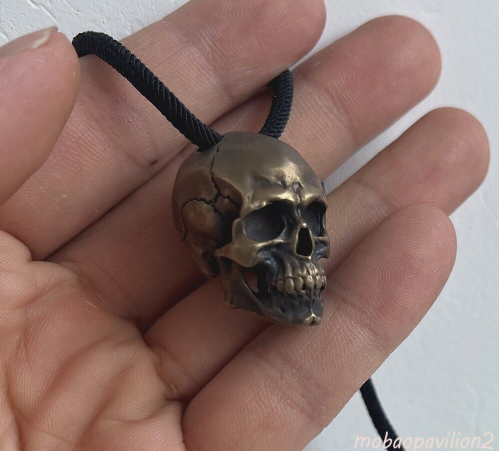 Chinese Brass Skull head Statue Pendant Chain netsuke figure fengshui not cord