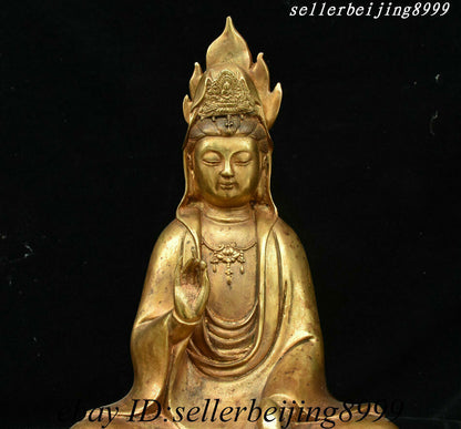 Chinese Buddhism Bronze Gilt Kwan-yin Guanyin Avalokitesvara Goddess Pot Statue