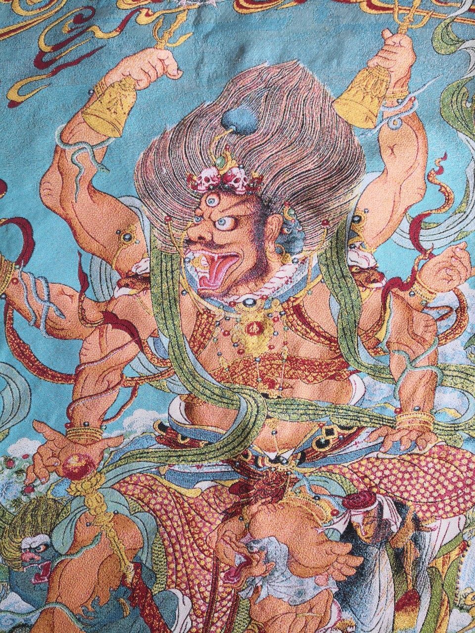 36"Tibet Tibetan Cloth Silk Buddhism Mahakala Wrathful Deity TangkaThangka Mural