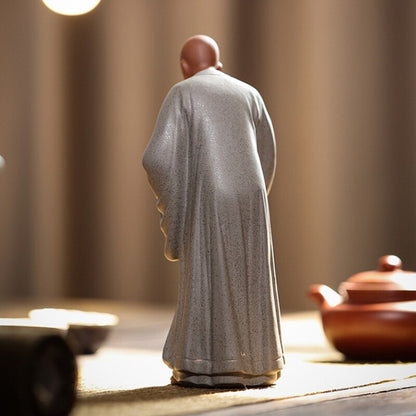yixing zisha tea pet Buddha monk statue handmade purple clay artware shelf deco