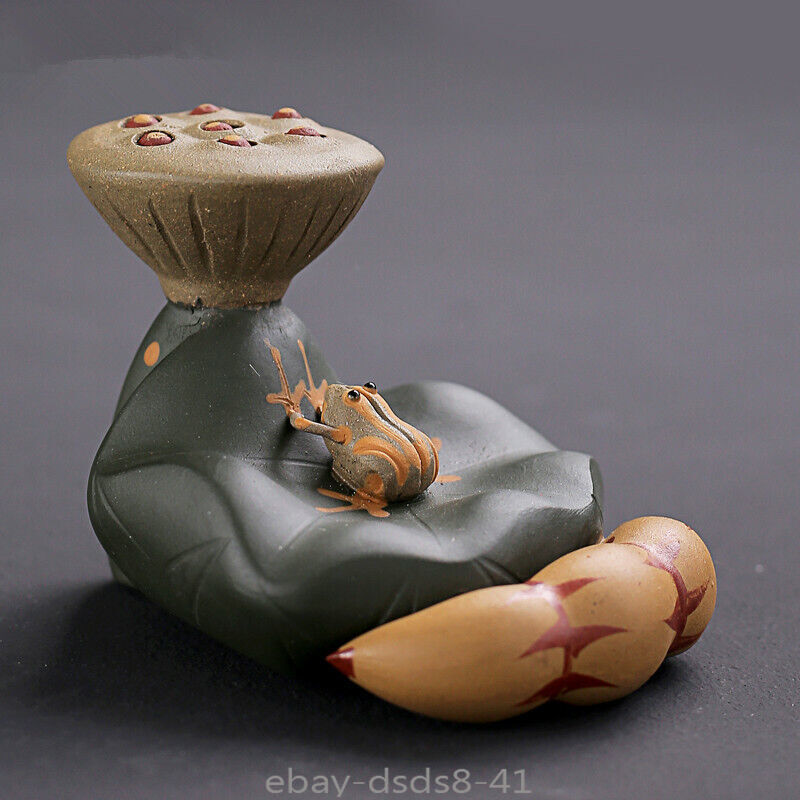 Creative Yixing Zisha Lotus Leaf Frog Tea Pet Purple Clay Tea Pot Holder Lid
