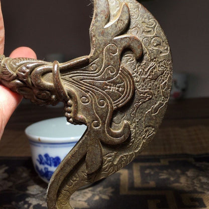 Tibetan Nepalese Bronze Vajra Dorje Dragon Head Ritual Weapon Antique