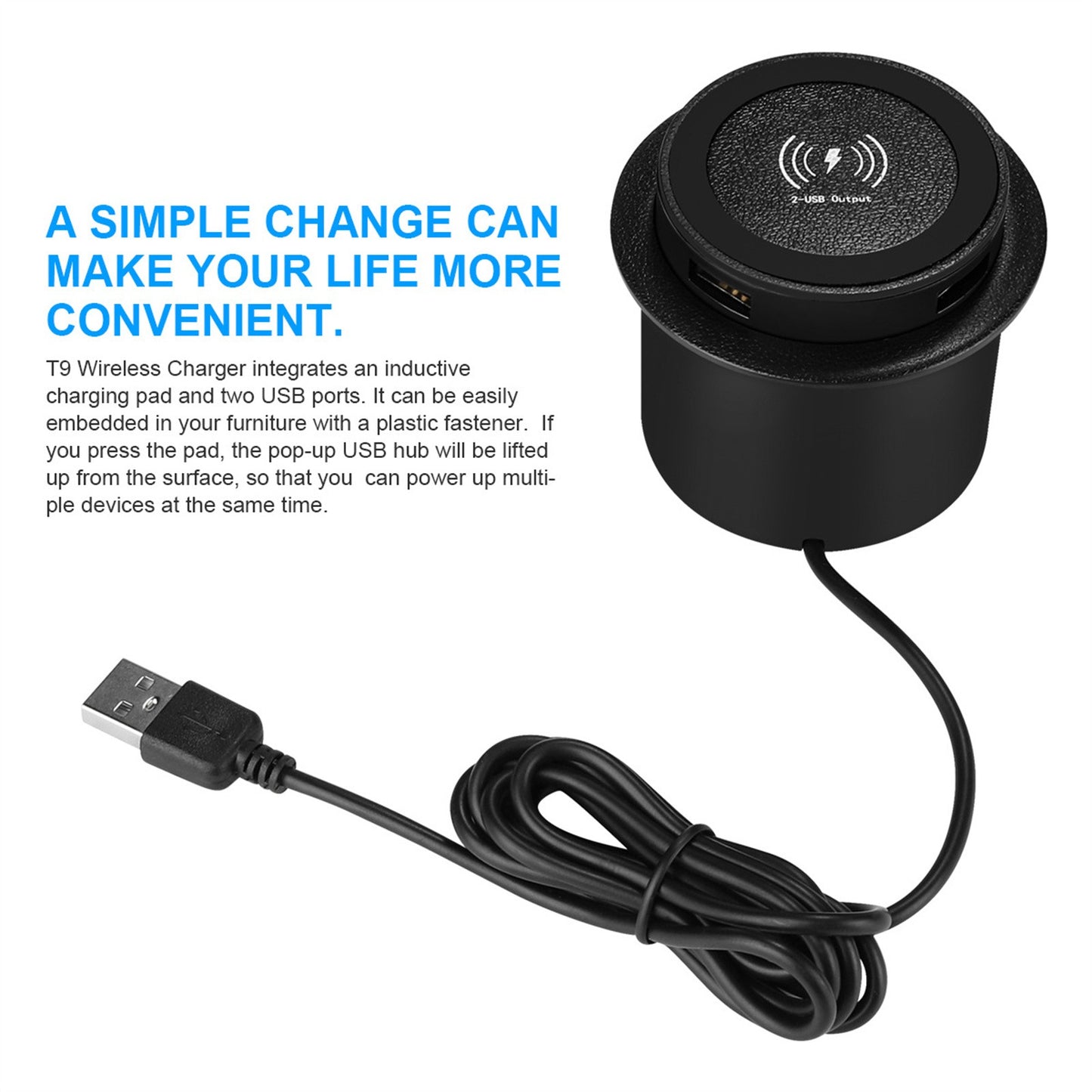 3 In 1 USB 10W Phone Desktop Wireless Charger Furniture Table Embedded Charger