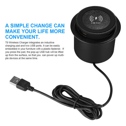 3 In 1 USB 10W Phone Desktop Wireless Charger Furniture Table Embedded Charger