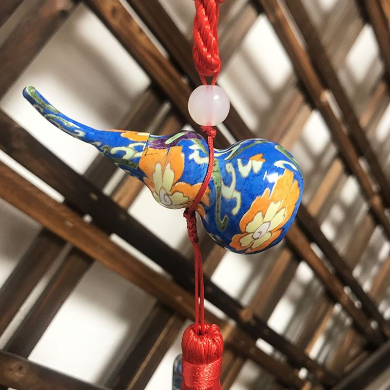 Cloisonne Brass Gourd Pendant 6.5x3cm Feng Shui Lucky Car Hanging Ornament