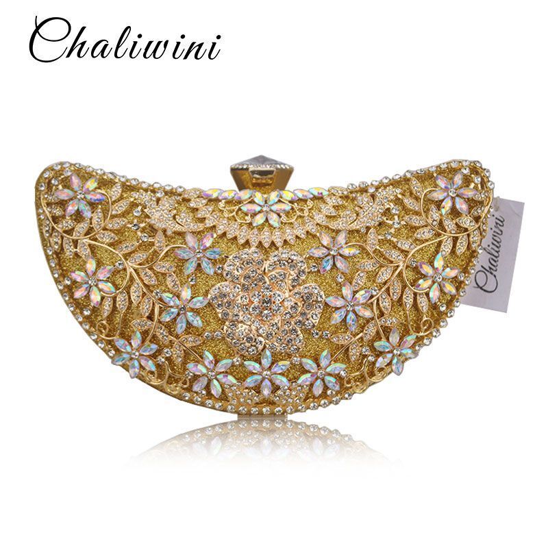 Women Clutch Evening Bag Hollow Out Metal Wedding Sequined Shoulder Bag Purses