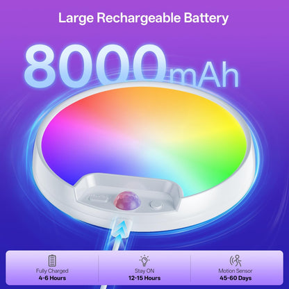 Rechargeable RGB Shower Light with Remote, Wireless Battery Operated Motion Sens