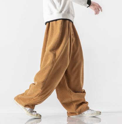 Men Baggy Corduroy Pants Kung Fu Loose Casual Harem Bottoms Hip Hop Trousers @