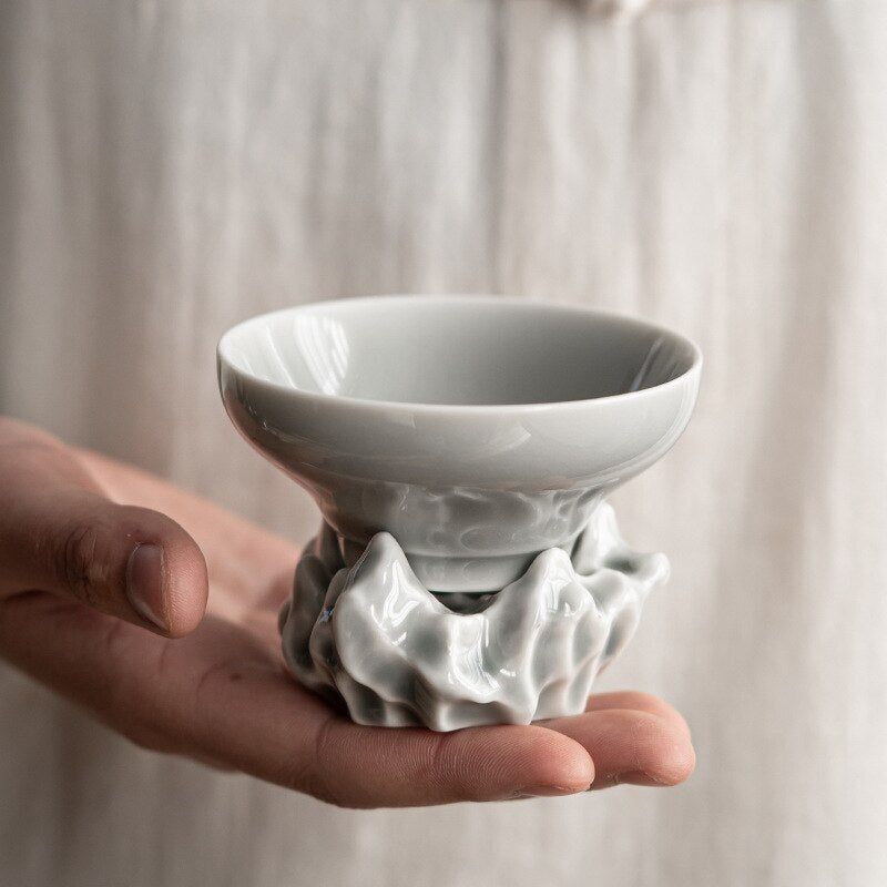 Japanese Gray Smoky Gray Glaze Filter Set Ceramic Tea Funnel Tea Filter