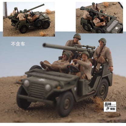 Homemade 1/72 U.S. Army Tank Willys Vehicle Mounted 4-Person Finished Model