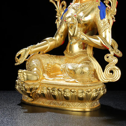 Brass Gilding Green Tara Buddha Statue Nepal Guanyin Goddess Statue Collectible