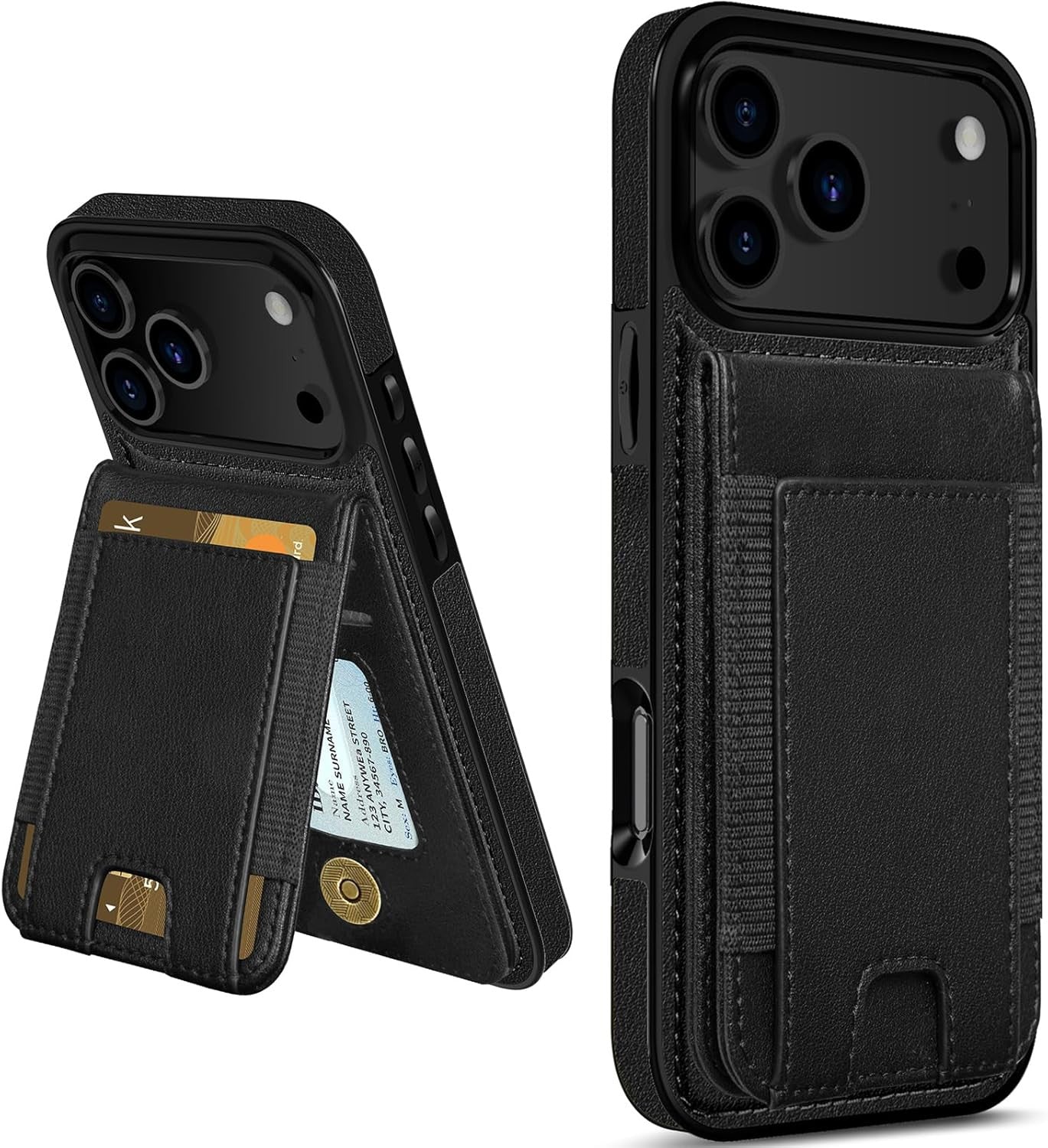 for Iphone 17 Pro Max Wallet Case with Card Holder, Men Women PU Leather RFID Bl